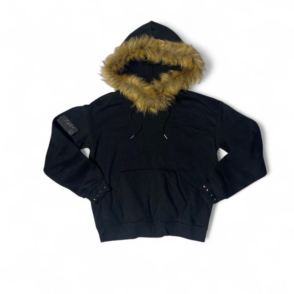 Black w/ Light Brown Fur Pullover Couture Hoodie Size (XS)🥀